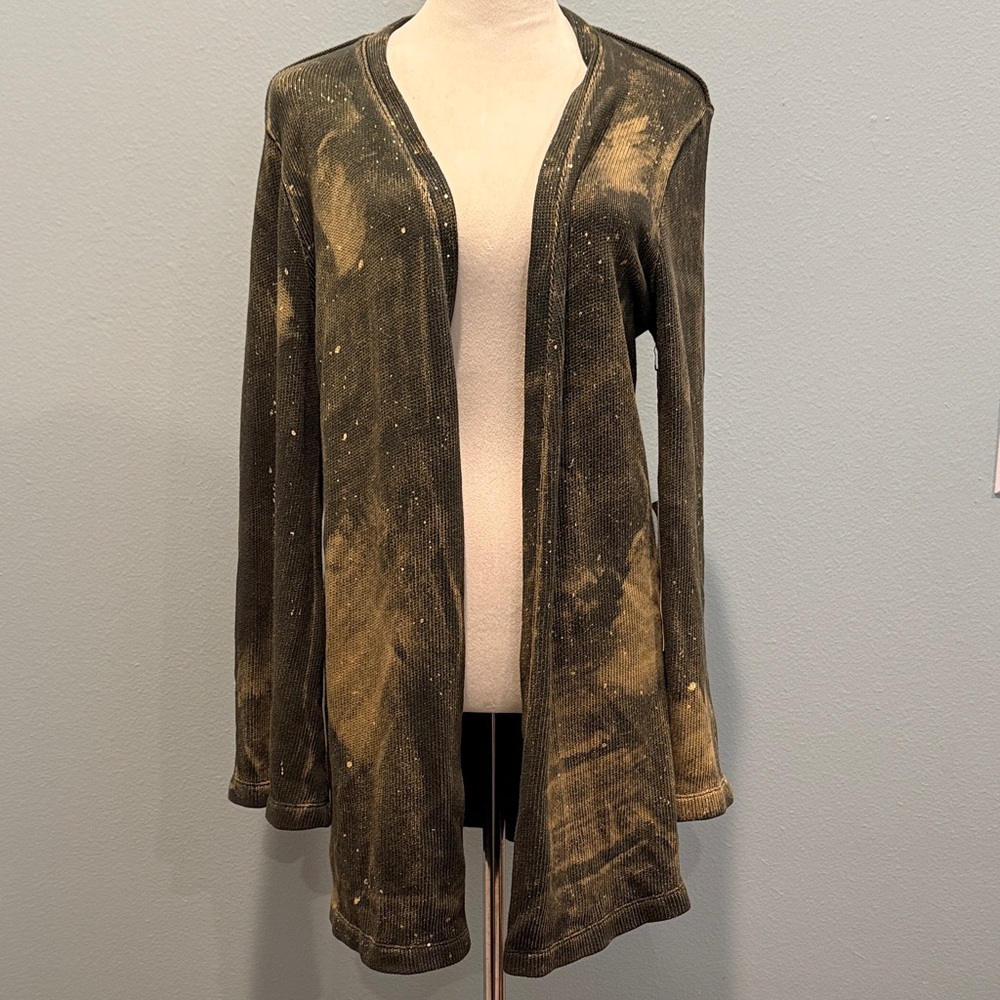 Beau Jors Cotton Open front Oversized Green Gold Metallic Bleach Cardigan S